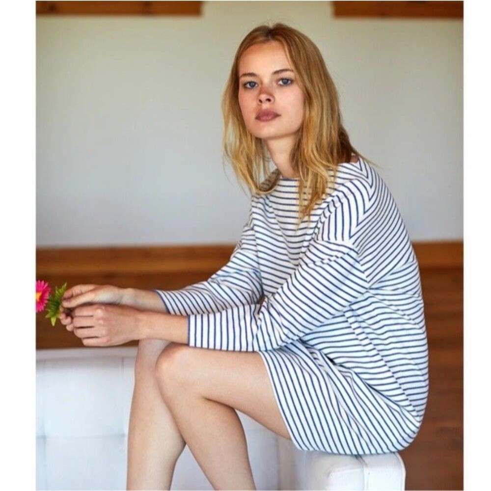 Emerson Fry S Sailor Dress Boat Neck Blue white Stripe Shift Sheath Knee Length